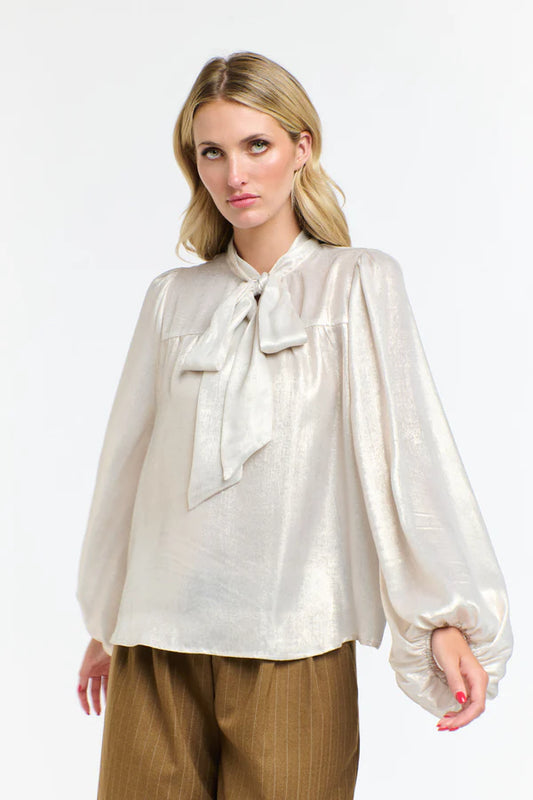 PUSSY BOW TOP CHAMPAGNE