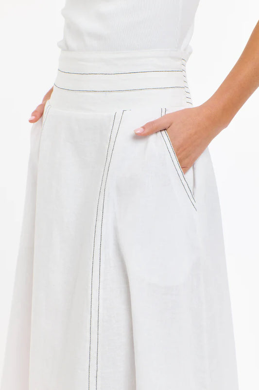 DAKOTA SKIRT - WHITE WITH CHOCOLATE STITCH
