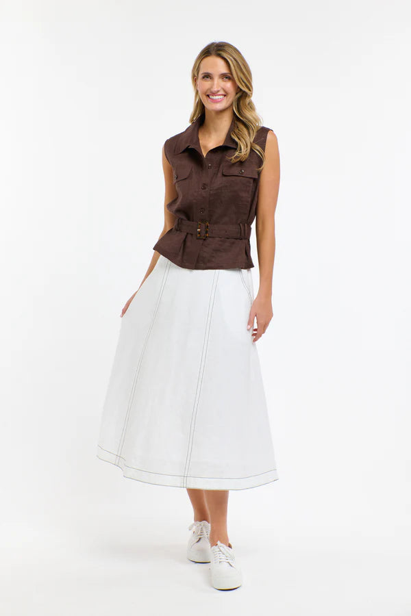 DAKOTA SKIRT - WHITE WITH CHOCOLATE STITCH