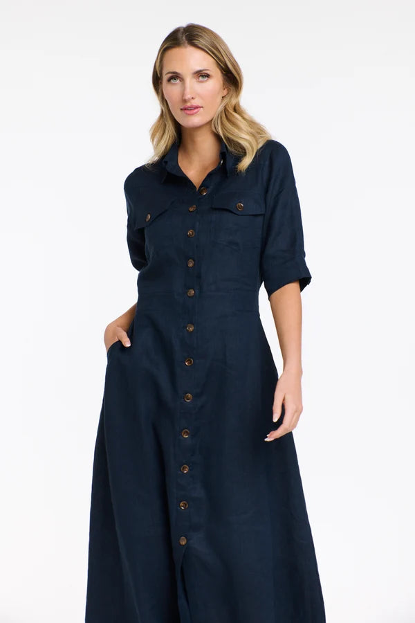 GEORGIA NAVY LINEN DRESS