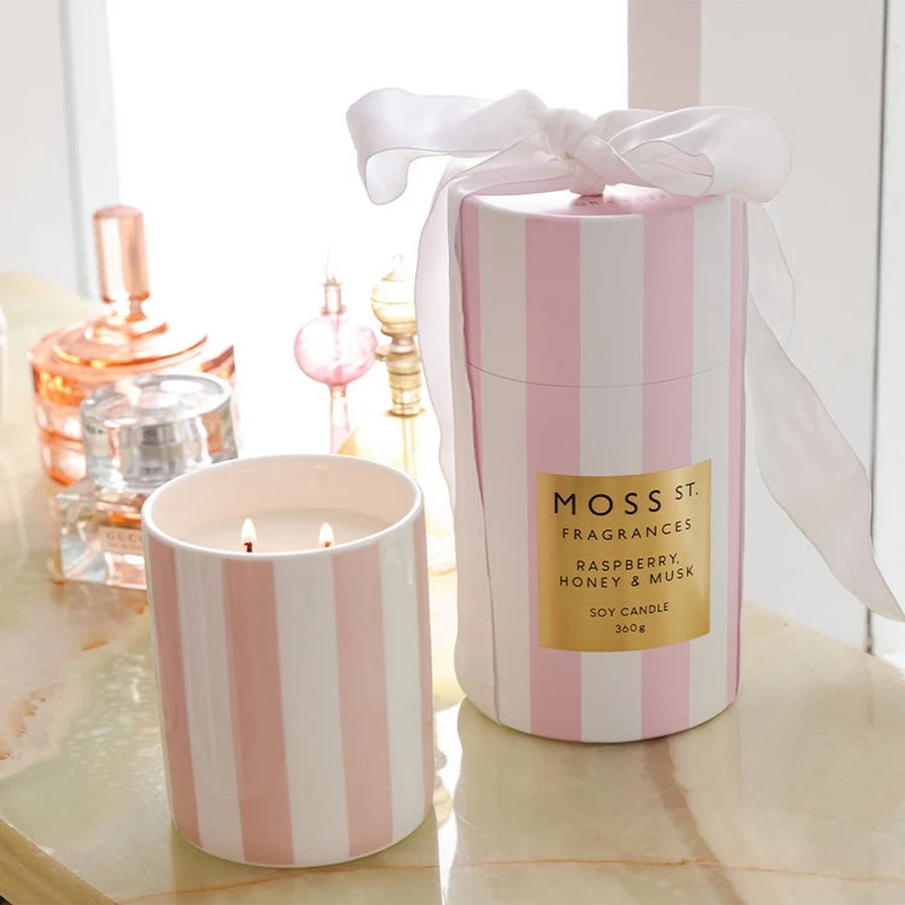MOSS ST. Ceramic Large Candle 360g Raspberry Honey & Musk