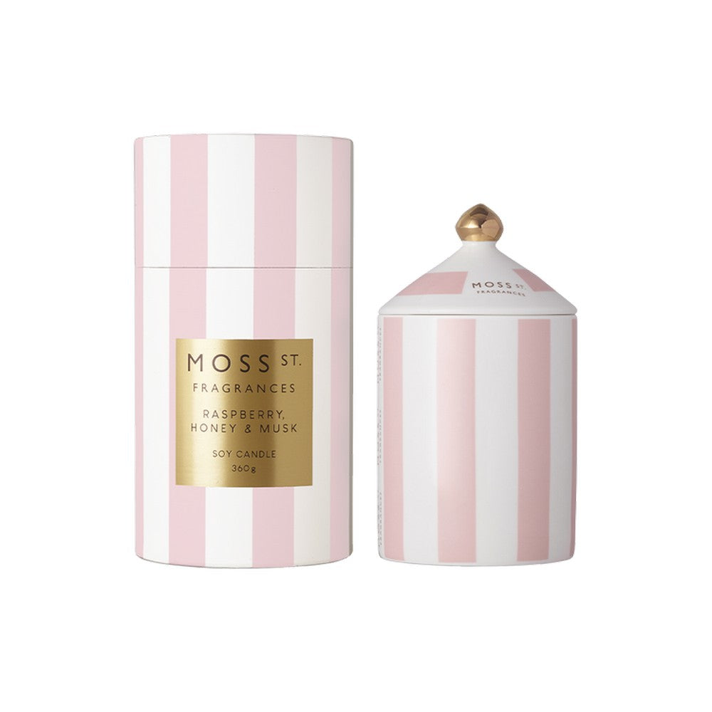 MOSS ST. Ceramic Large Candle 360g Raspberry Honey & Musk
