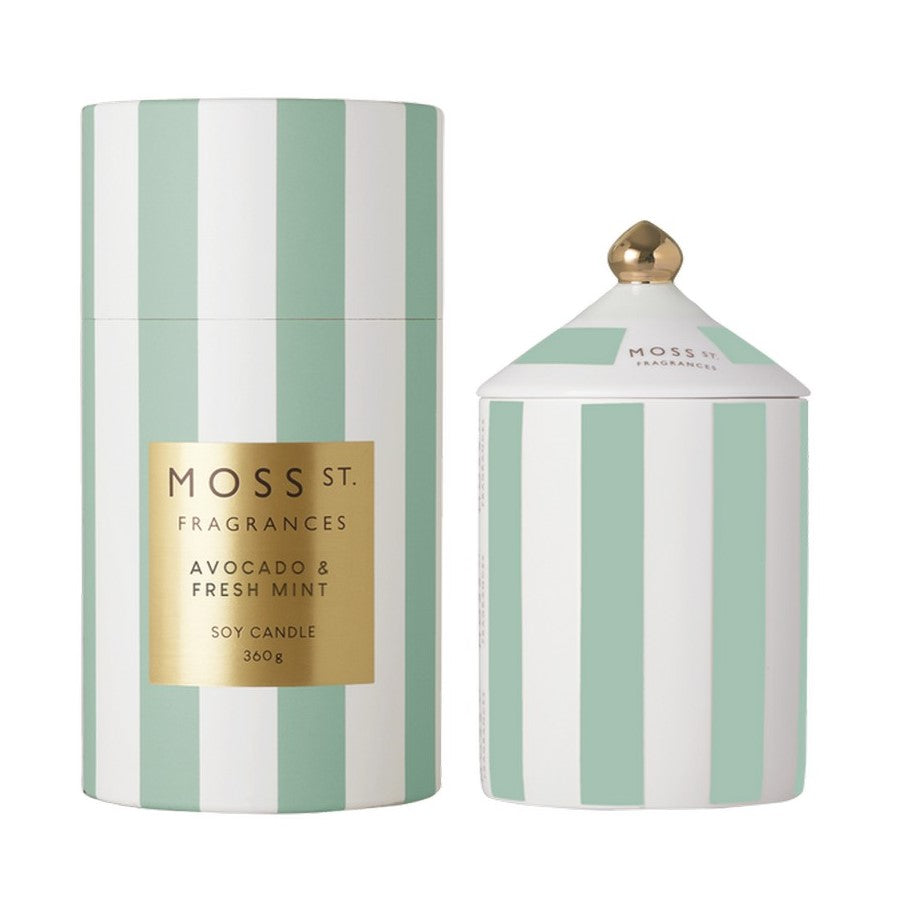 MOSS ST. Ceramic Large Candle 360g Avocado & Fresh Mint