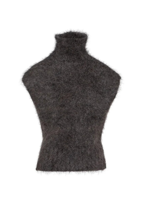 Mohair Wool Funnel Neck Vest Lerwick Mocha Clove