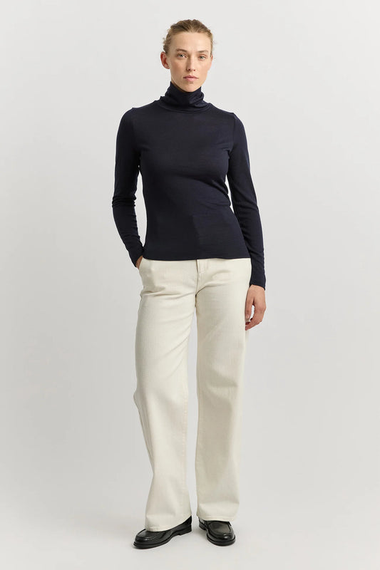 Turtle neck merino tee - French Navy