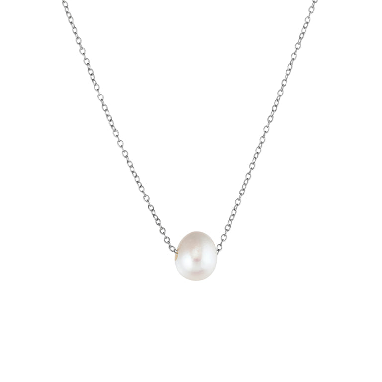 Sterling silver necklace with floating pearl