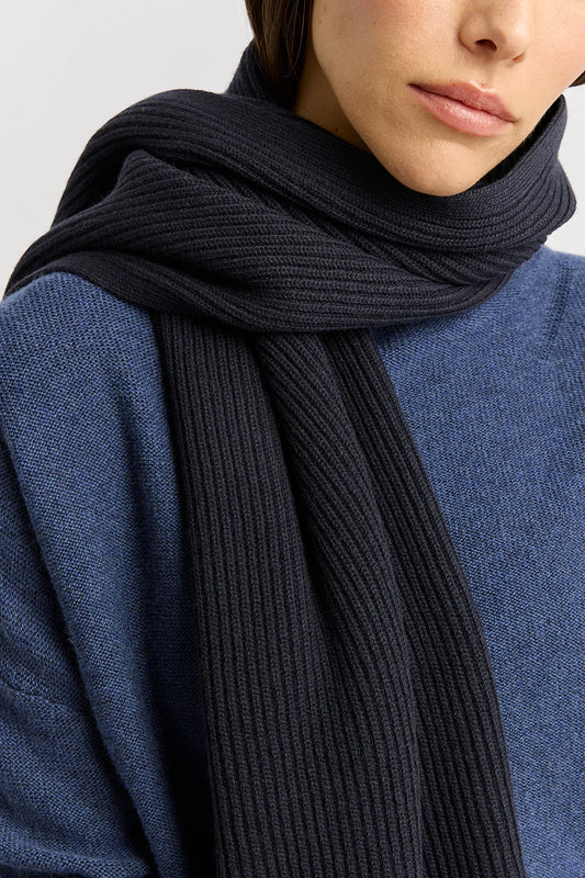 Fine rib scarf - French Navy