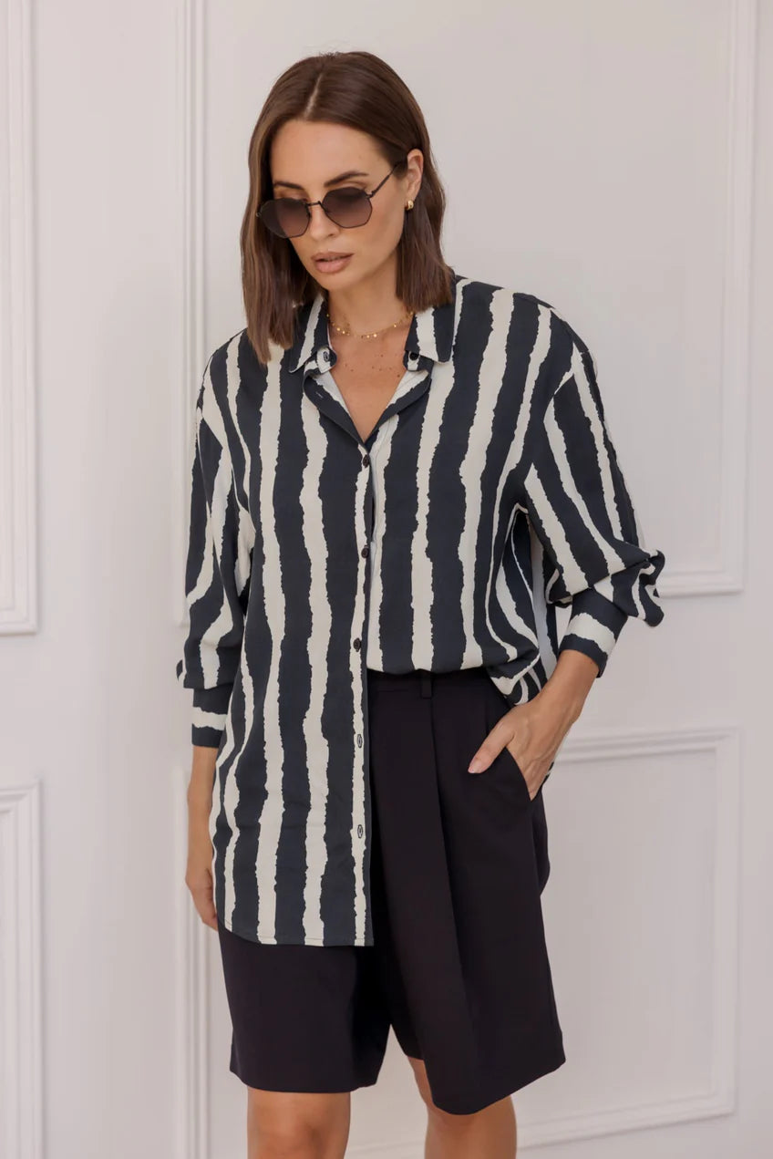KRISTOS Shirt Navy Textured Stripe