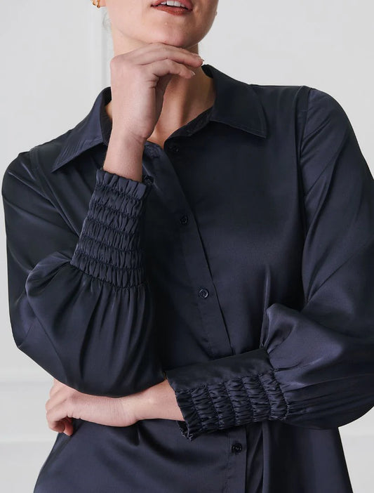 Alanis Lux Satin Shirt Navy
