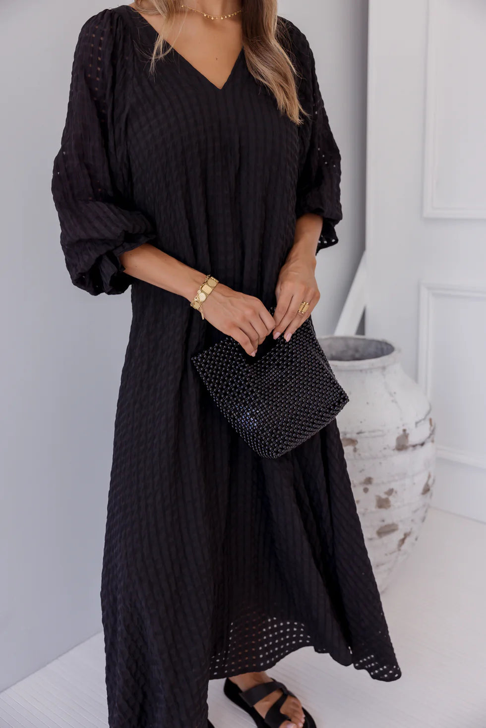 MADERO Dress Black Chequer