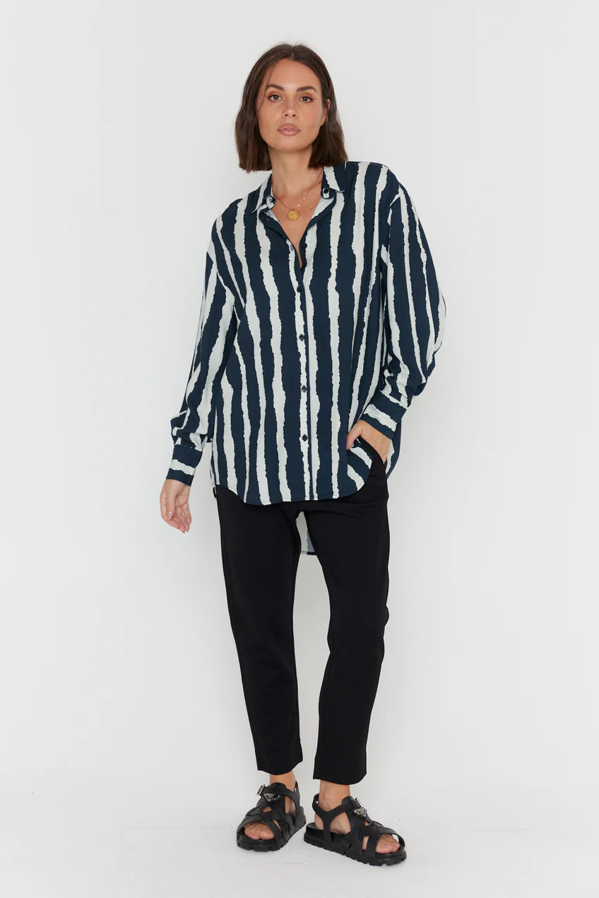 KRISTOS Shirt Navy Textured Stripe