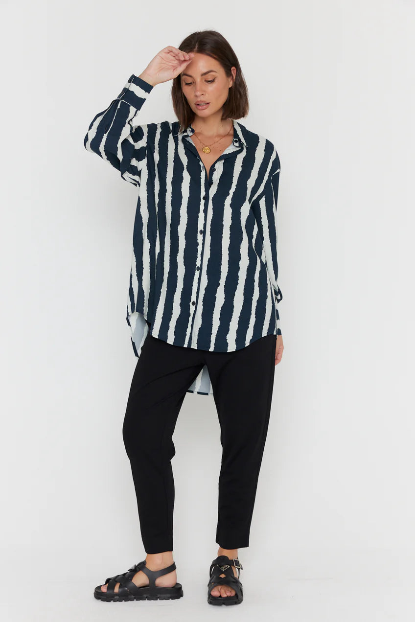 KRISTOS Shirt Navy Textured Stripe
