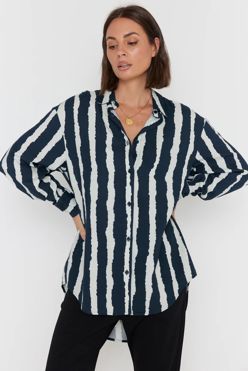 KRISTOS Shirt Navy Textured Stripe