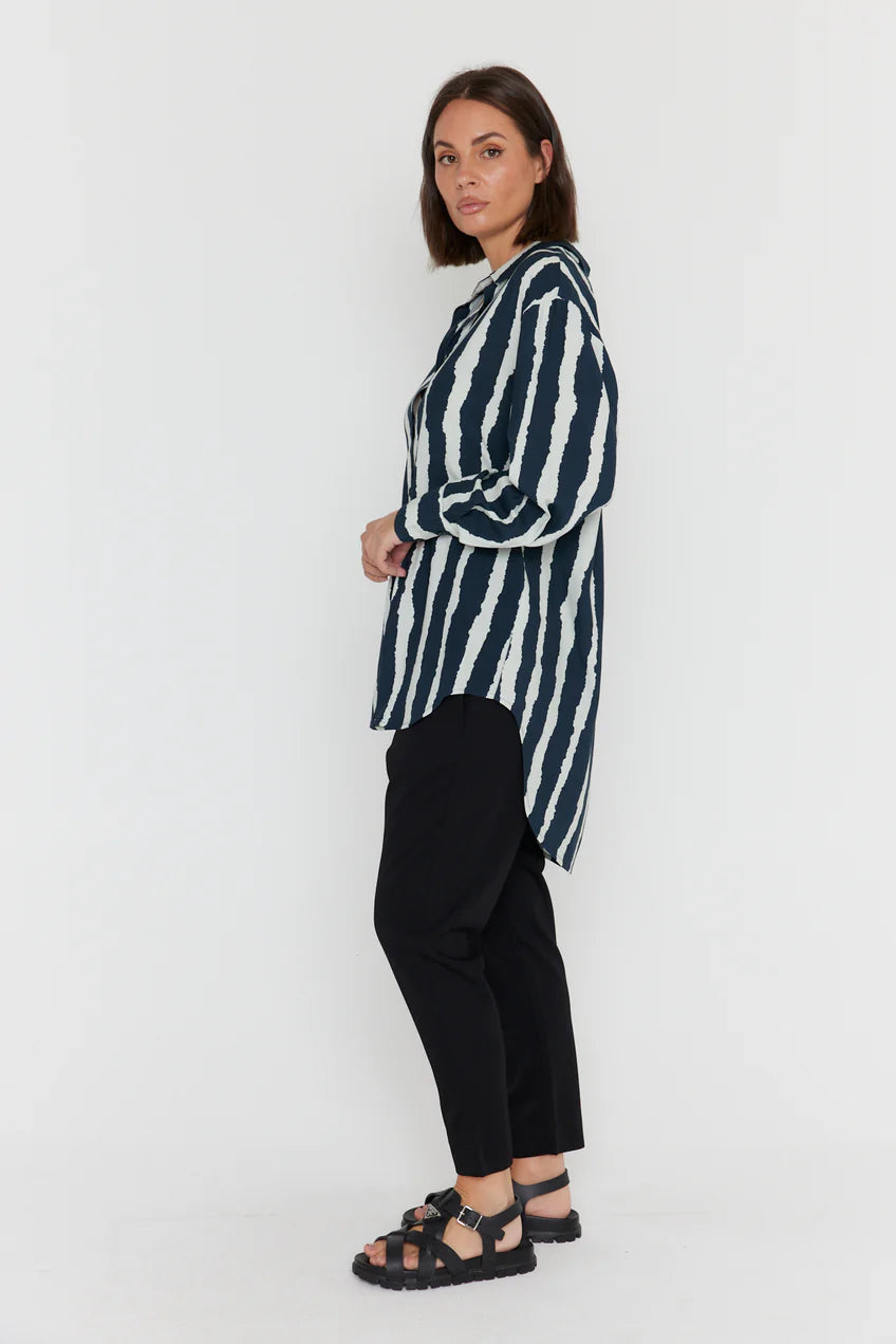 KRISTOS Shirt Navy Textured Stripe