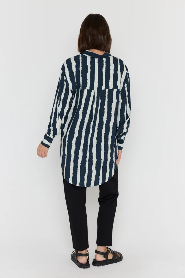 KRISTOS Shirt Navy Textured Stripe