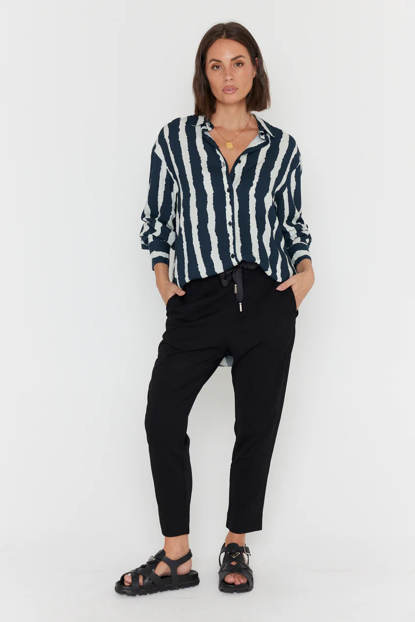 KRISTOS Shirt Navy Textured Stripe