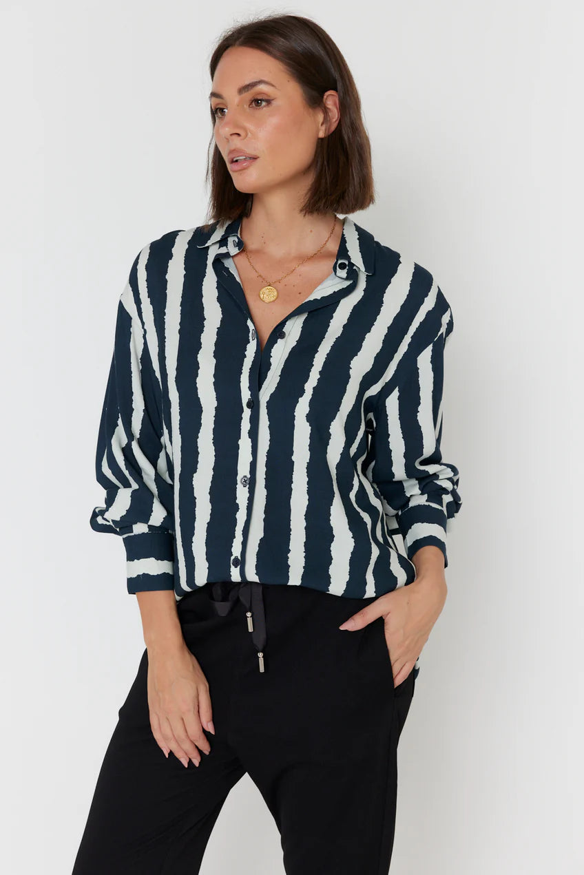 KRISTOS Shirt Navy Textured Stripe