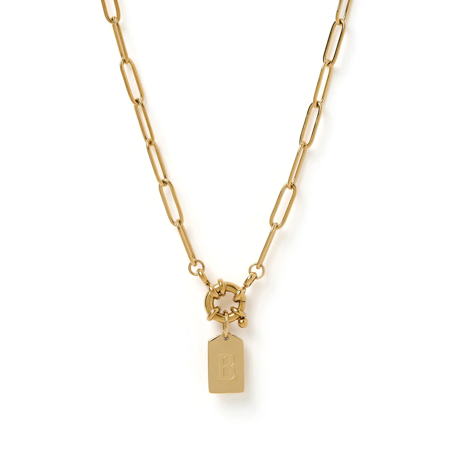 LETTER B GOLD TAG NECKLACE