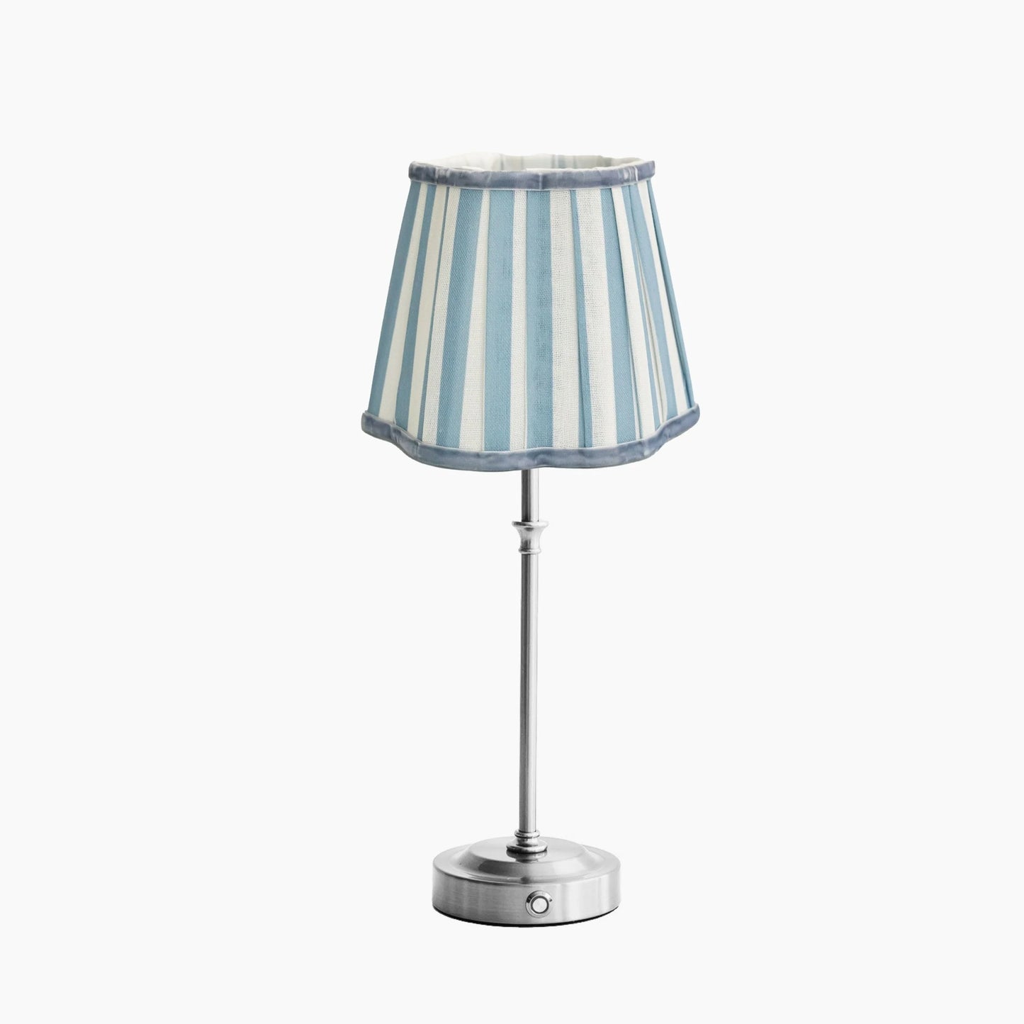 PRE ORDER - Blue Stripe Scallop Shade & Silver Base - USB Table Lamp