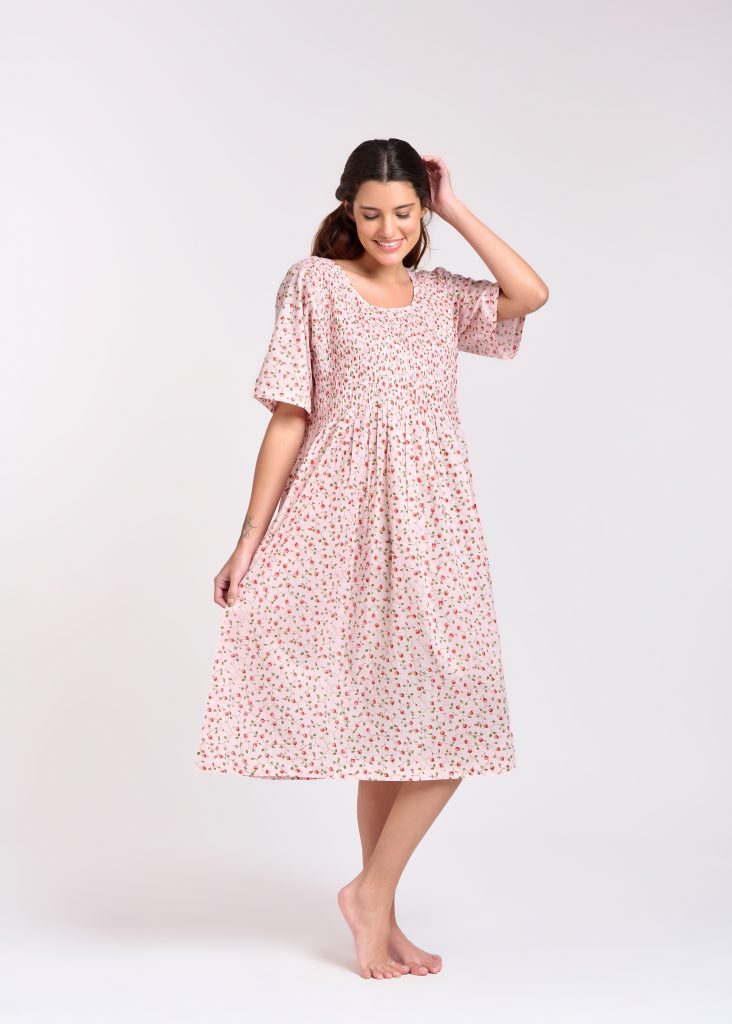 Arabella Shirred Bodice Short Sleeve Nightie