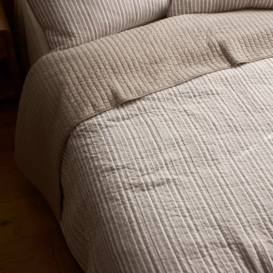 SINCLAIR COFFEE STRIPE QUILTED COVERLET
