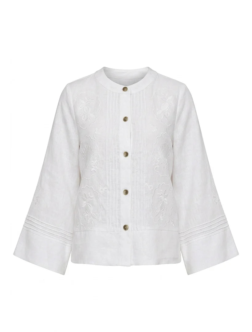 Maria Embroidered Linen Shirt White
