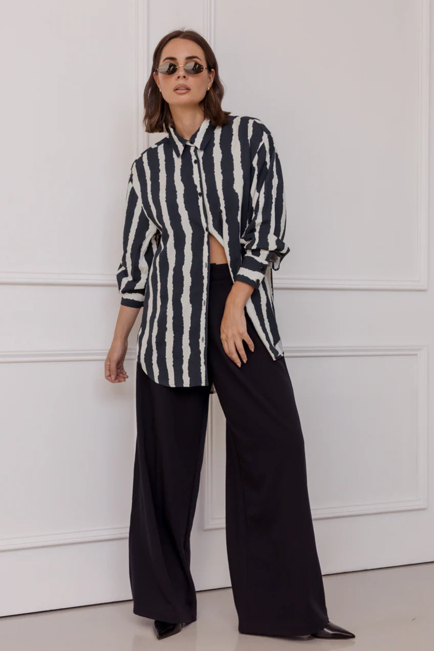 KRISTOS Shirt Navy Textured Stripe