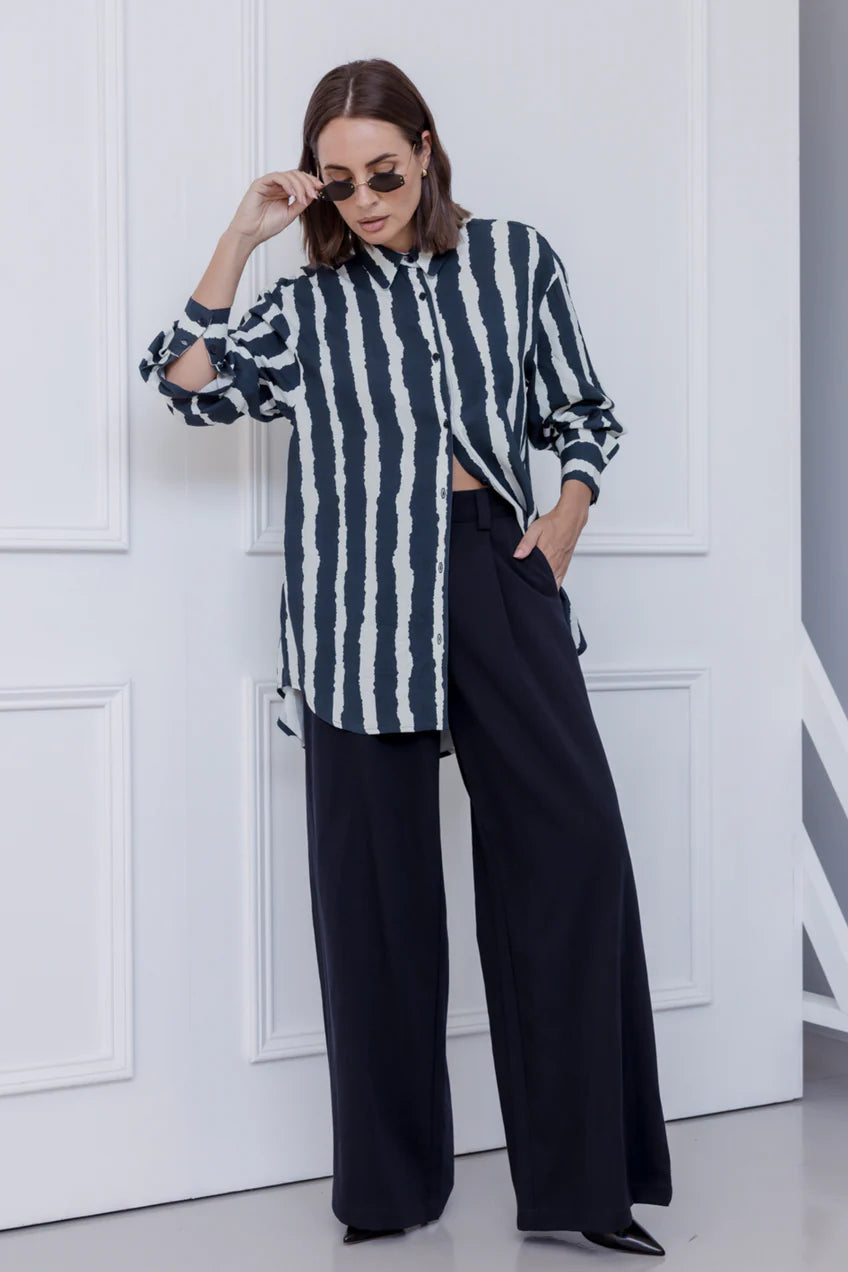 KRISTOS Shirt Navy Textured Stripe