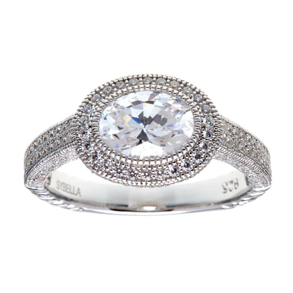 Nicole Rhodium Micro Pave Oval Cubic Zirconia Ring - Size 6