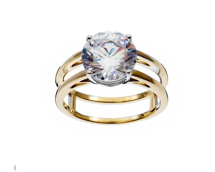 JANE- Gold Plate 4 Prong round cut Cz, With Split Band