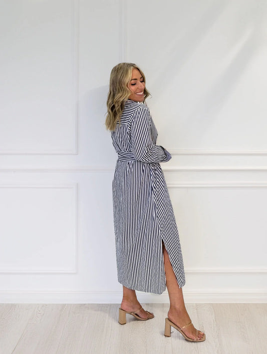 LEONI - Lika Dress - Navy stripes