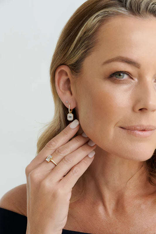 Paloma Gold Plated Emerald Cut Cubic Zirconia Dress Earrings