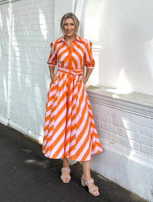 Bianca Dress - Orange Stripes
