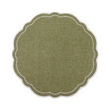 Claudia Scalloped Round Placemat Green/White