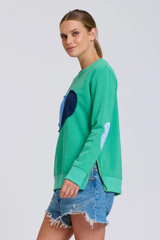Classic Zipside Sweatshirt Heart - Pea Green Combo