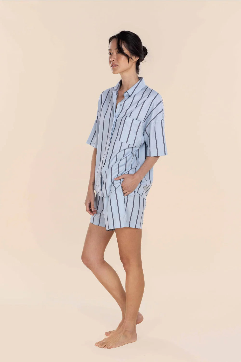 Sasha Striped Boyfriend Short PJ Set - Blue