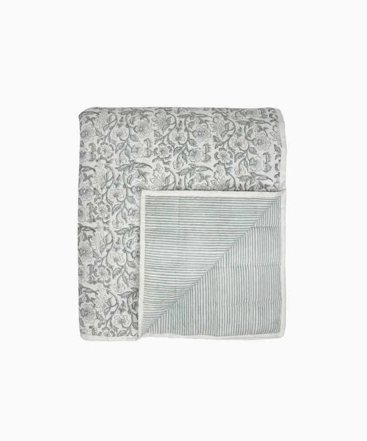 Athena Hand block Blue Coverlet