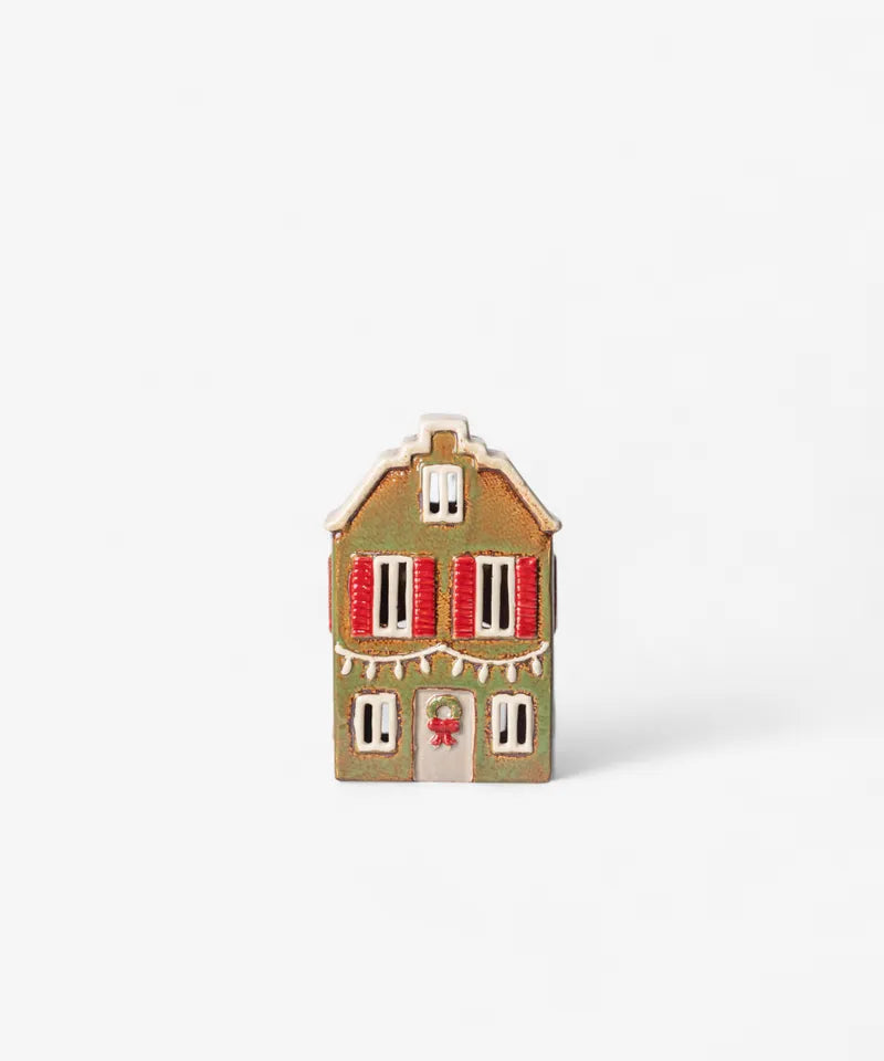 Alsace Tea Light House Christmas Green with Shutters