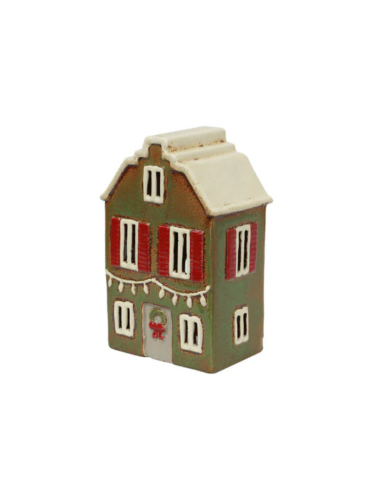 Alsace Tea Light House Christmas Green with Shutters