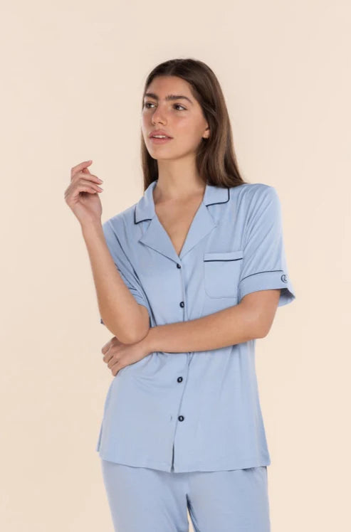 Jenna Bamboo Long PJ Set - Blue