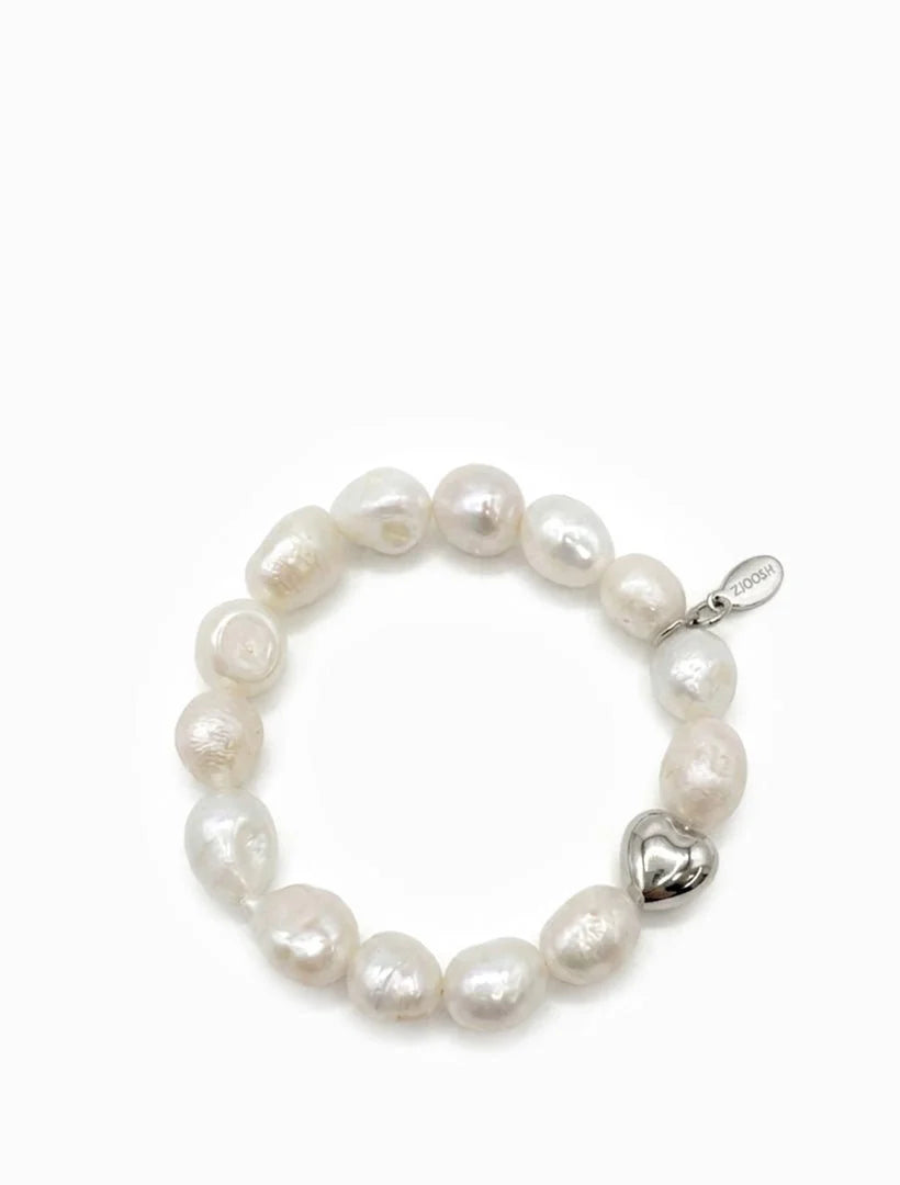 Lucienne Heart and Pearl Bracelet Large Silver