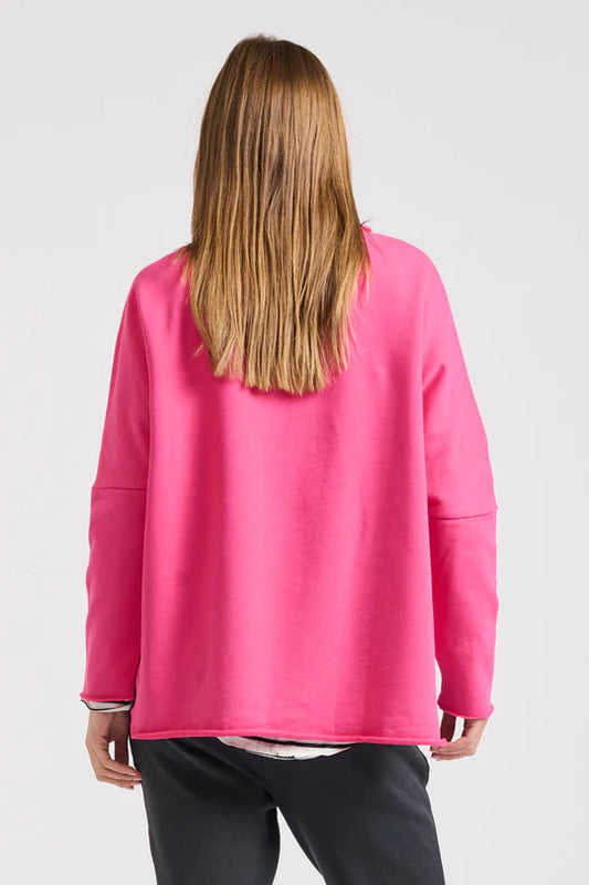 Raw Long Sleeve High-Low Sweatshirt - Fushcia