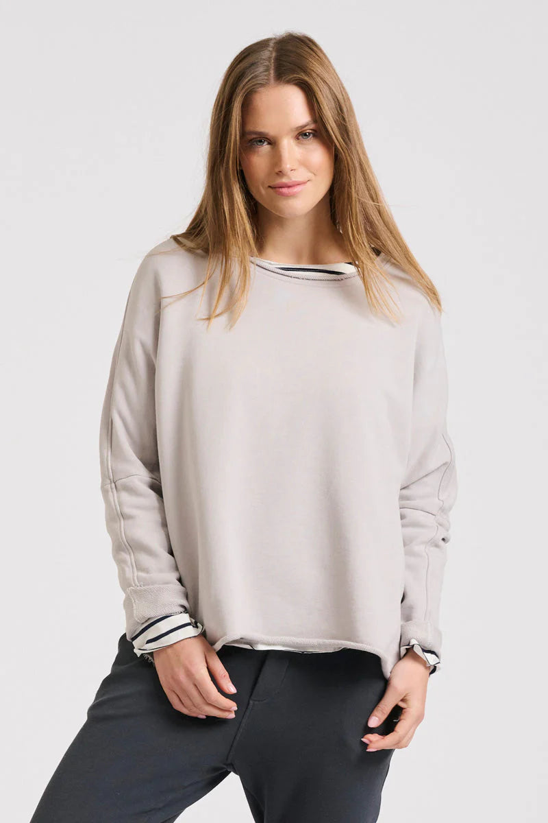Raw Long Sleeve High-Low Sweatshirt - French Grey