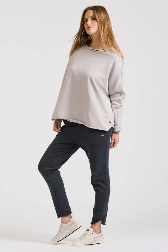Raw Long Sleeve High-Low Sweatshirt - French Grey