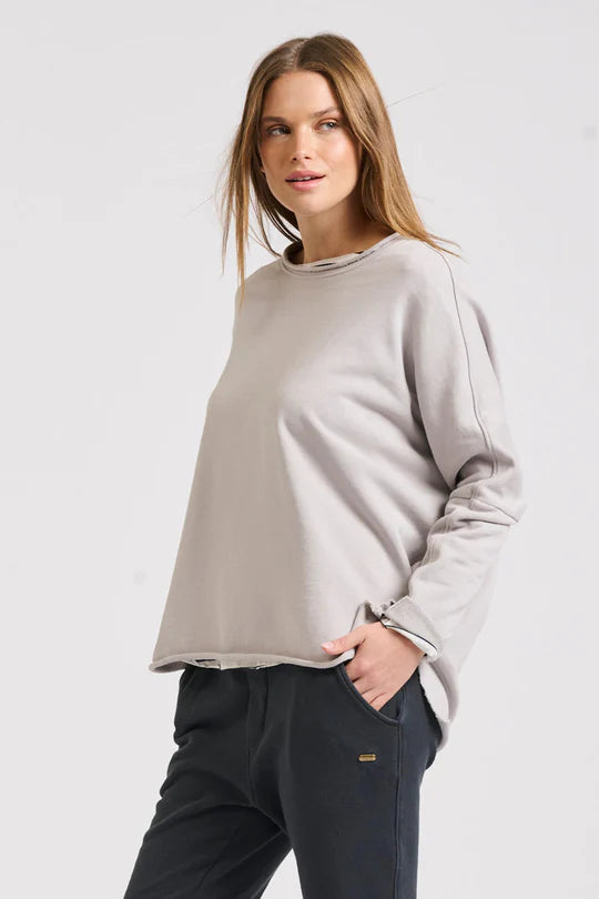 Raw Long Sleeve High-Low Sweatshirt - French Grey