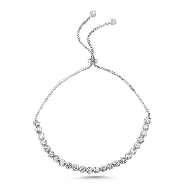 Sterling Silver Cubic Zirconia Adjustable Bracelet 3mm