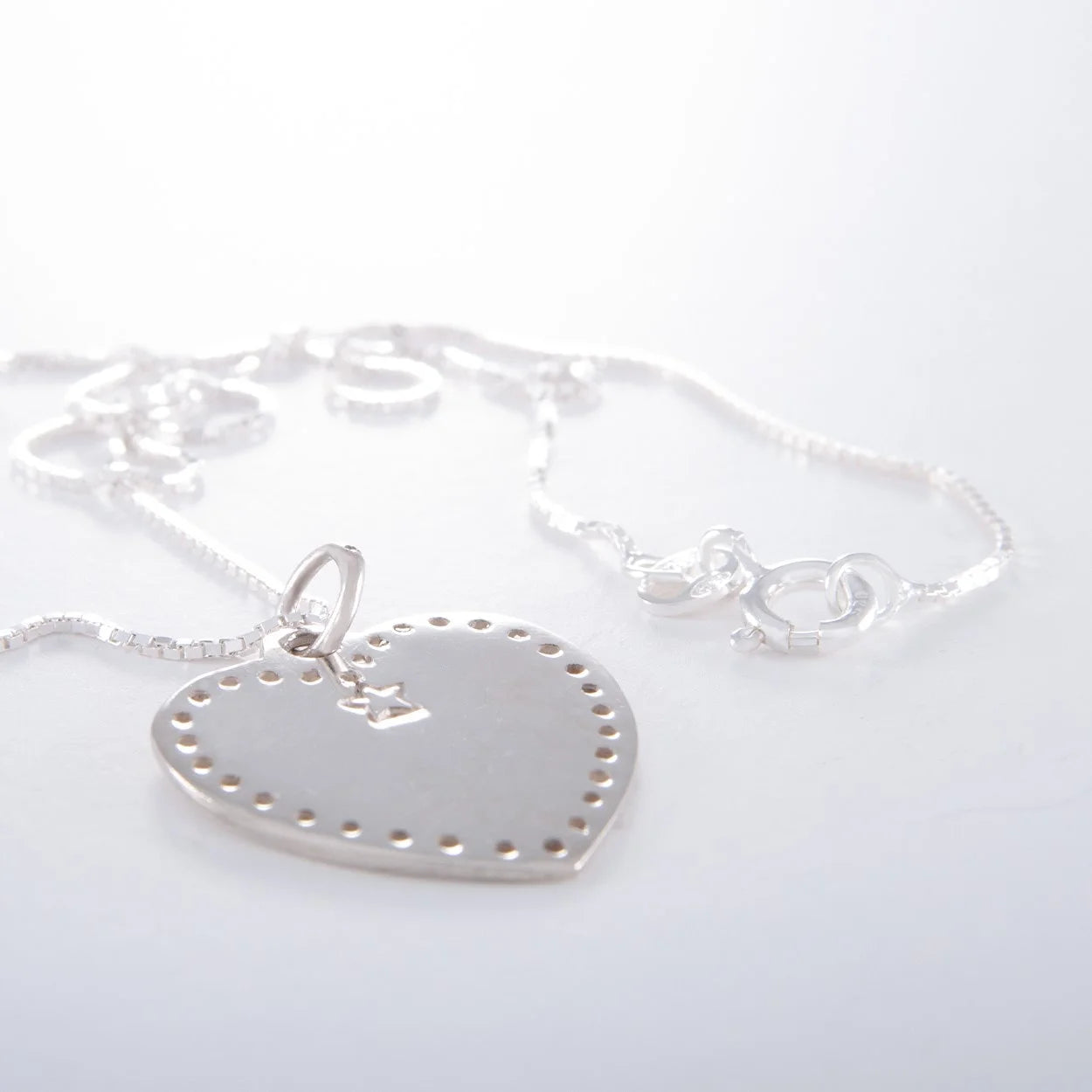 Sterling Silver Flat Heart Box Chain Necklace