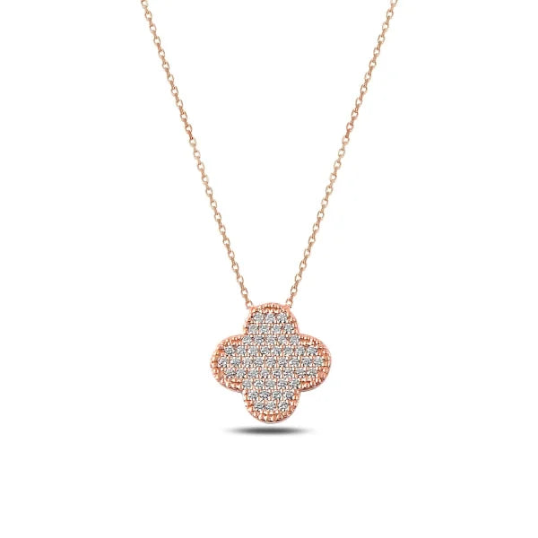Sterling silver and rose gold CZ clover necklace