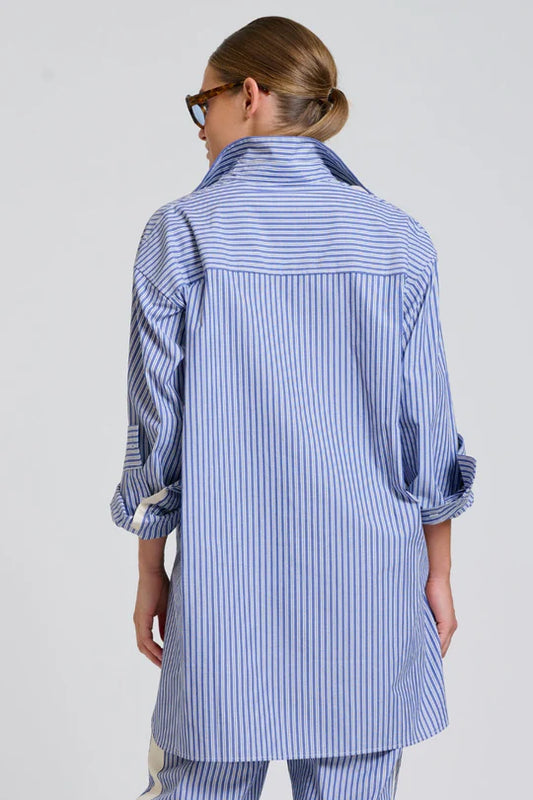 The Boyfriend Trim Oversized Shirt - Navy Stripe