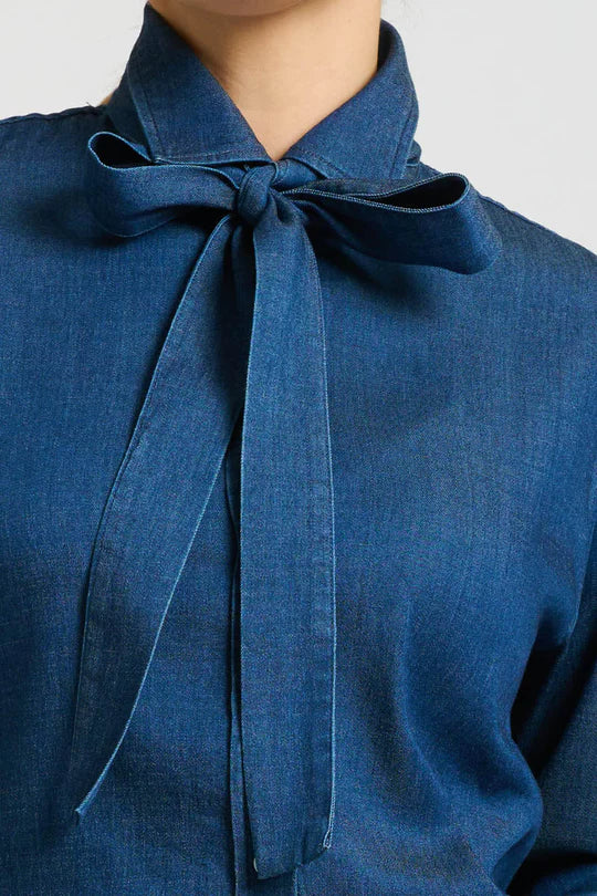The Pussy Bow Shirt - Denim